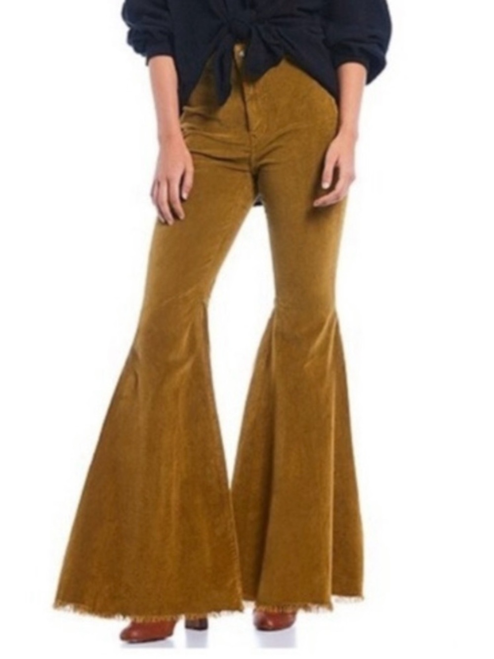 We The Free By Free People Mustard Brown Just Float On Cord Flare Pants
